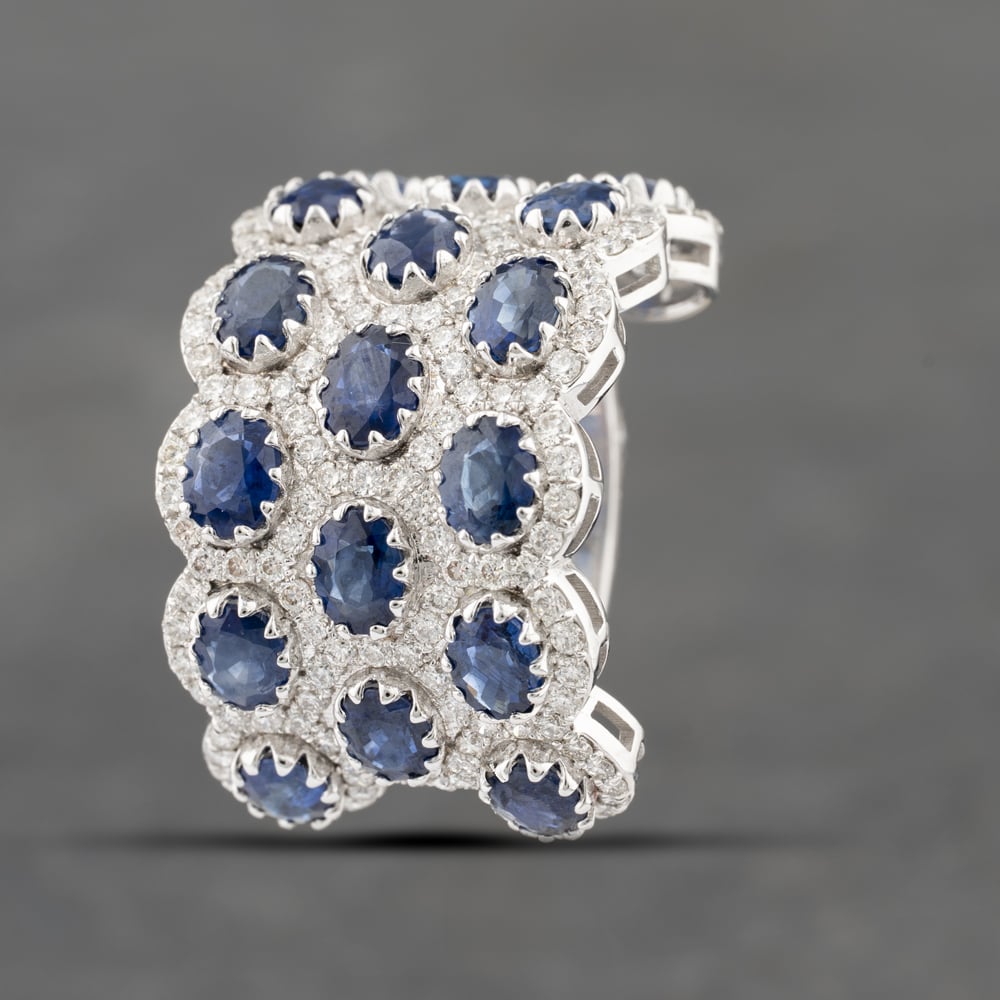 Click to view product details and reviews for Pre Owned 14ct White Gold Sapphire And 133ct Diamond Three Row Multi Cluster Ring 43361144.