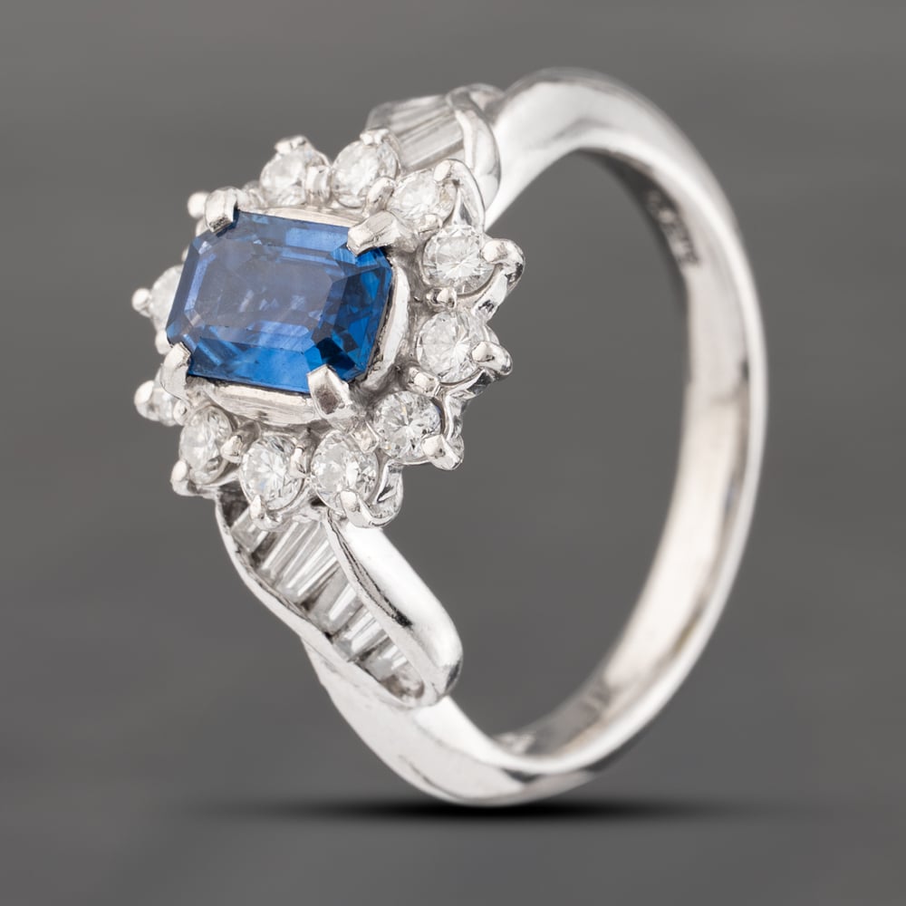 Click to view product details and reviews for Pre Owned Platinum 082ct Sapphire And 058ct Diamond Oval Cluster Ring 43361159.