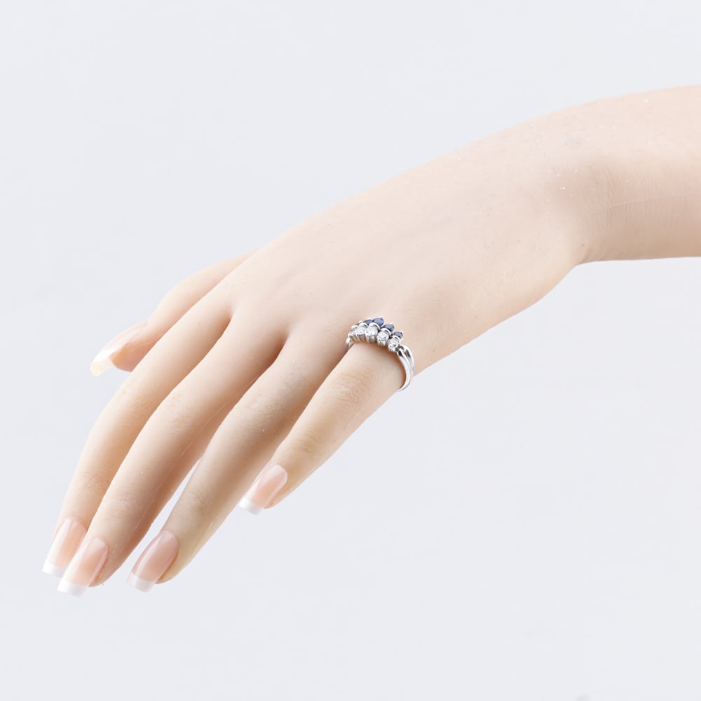 Pre-Owned Platinum Sapphire & 0.50ct Diamond Graduated Two Row Ring 43361179