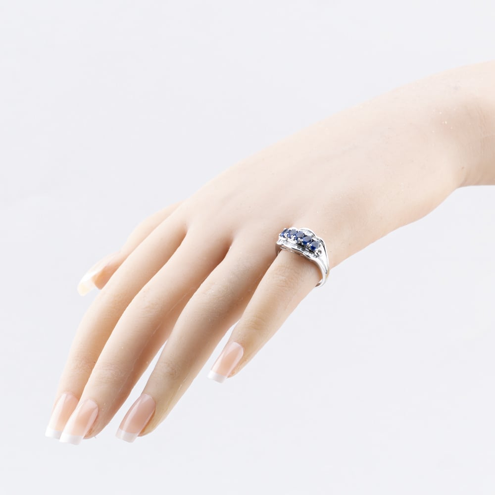 Pre-Owned Platinum 1.21ct Sapphire & 0.38ct Diamond Three Row Ring 43361187