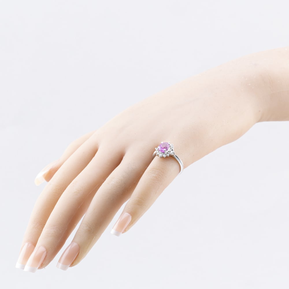 Pre-Owned Platinum Pink Sapphire & 0.26ct Diamond Oval Cluster Ring 43361189