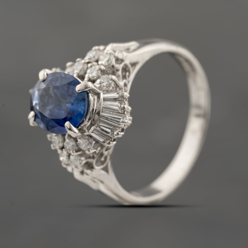 Click to view product details and reviews for Pre Owned Platinum Sapphire And 047ct Diamond Oval Cluster Ring 43361190.