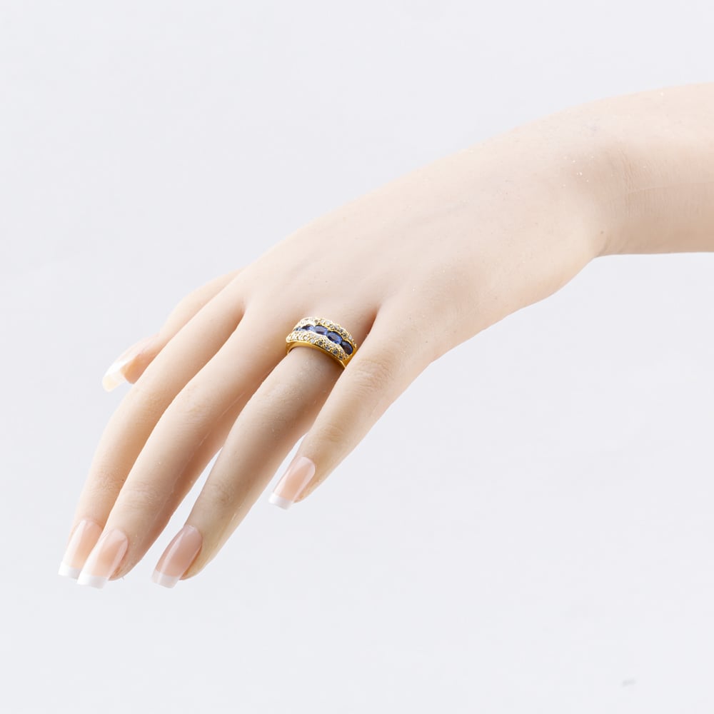 Pre-Owned 18ct Yellow Gold Sapphire & 0.50ct Brilliant Cut Diamond Graduated Three Row Ring 43361197