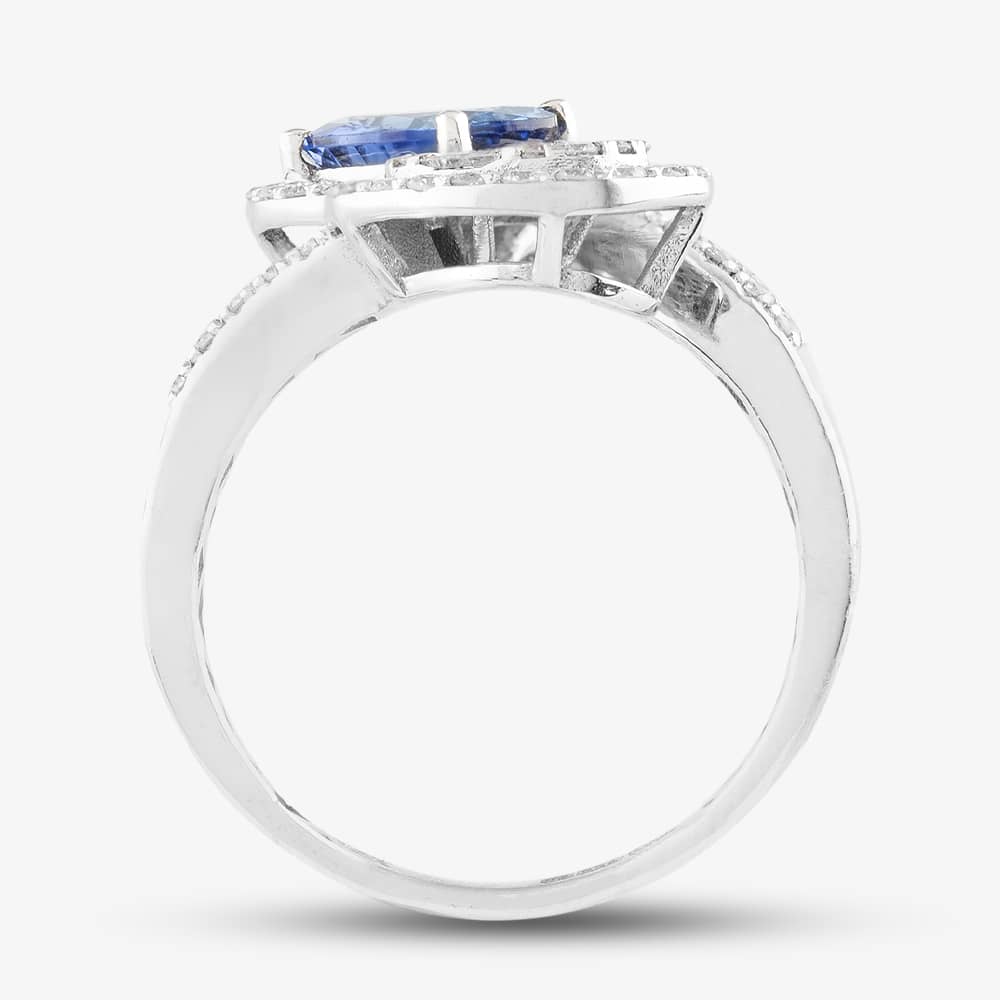 Pre-Owned 18ct White Gold 1.34ct Sapphire & 0.74ct Diamond Double Cluster Crossover Ring 4336155231