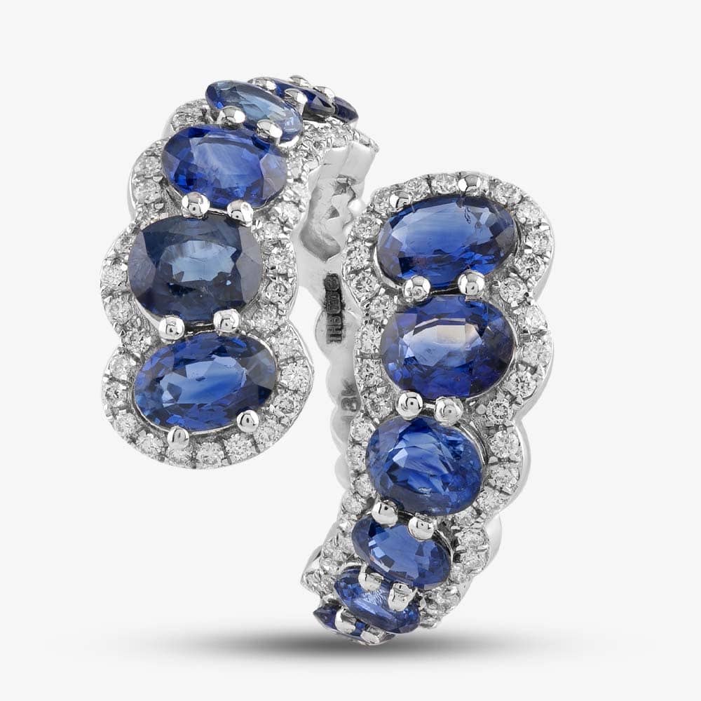 Pre-Owned 18ct White Gold Sapphire & Brilliant Cut Diamond Cross Over Multi Cluster Ring 433615634