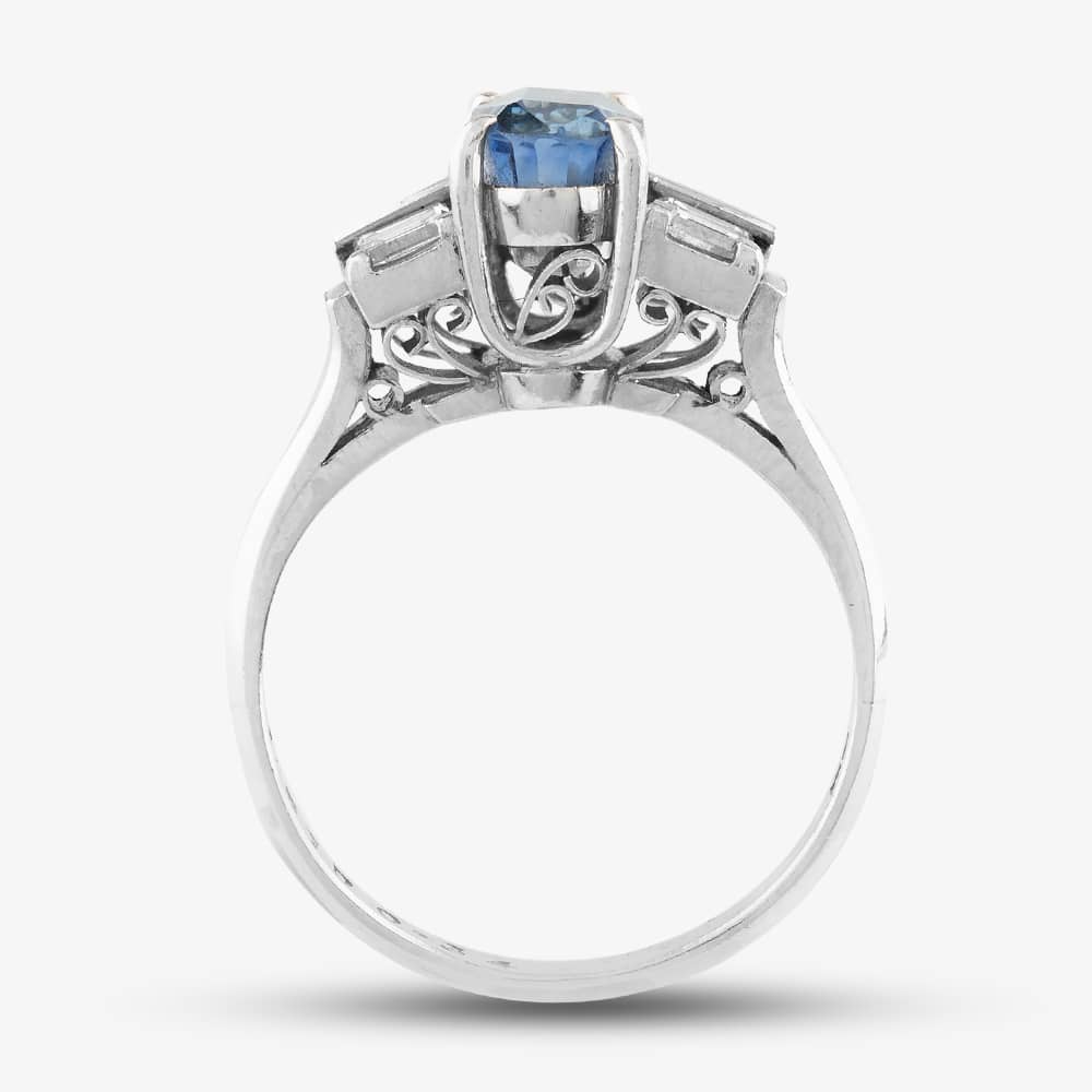 Pre-Owned Platinum 1.81ct Sapphire & 0.34ct Baguette Cut Diamond Five Stone Ring 433615743