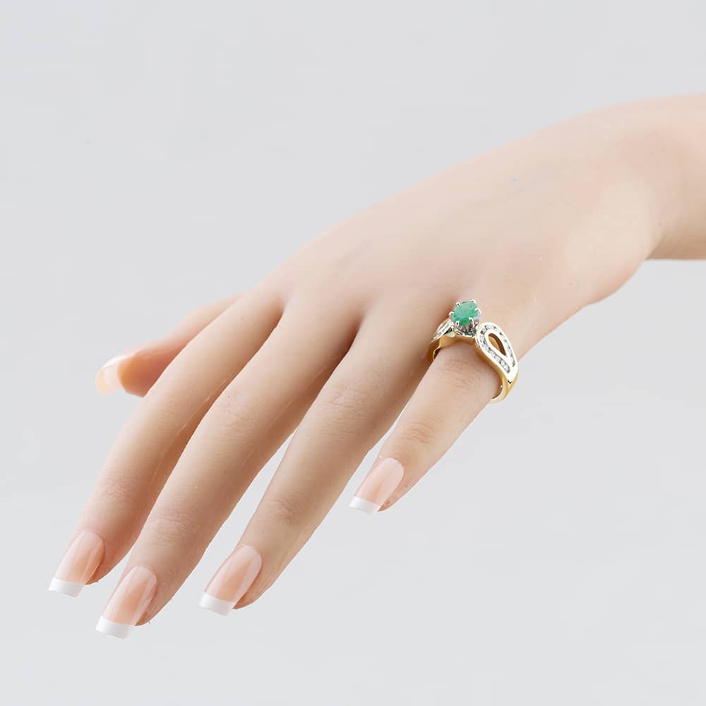 Pre-Owned 14ct Yellow Gold 0.80ct Oval Cut Emerald & 0.50ct Brilliant Cut Diamond Dress Ring 43371043