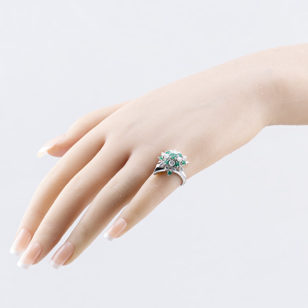 Pre-Owned Platinum 0.76ct Emerald & 0.84ct Brilliant Cut Diamond Multi Stone Cluster Ring 43371066