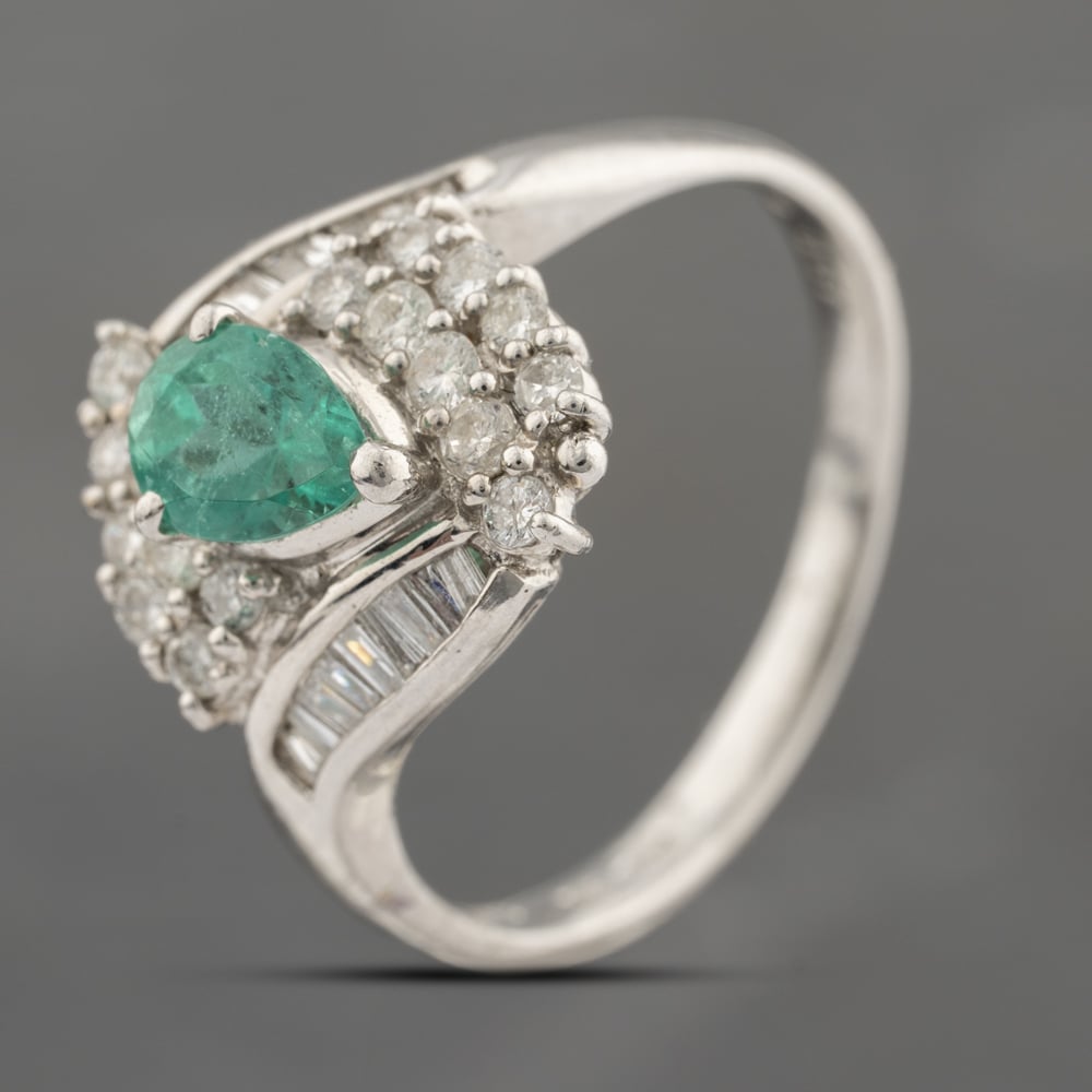 Click to view product details and reviews for Pre Owned Platinum 067ct Emerald And 045ct Diamond Cluster Ring 43371074.