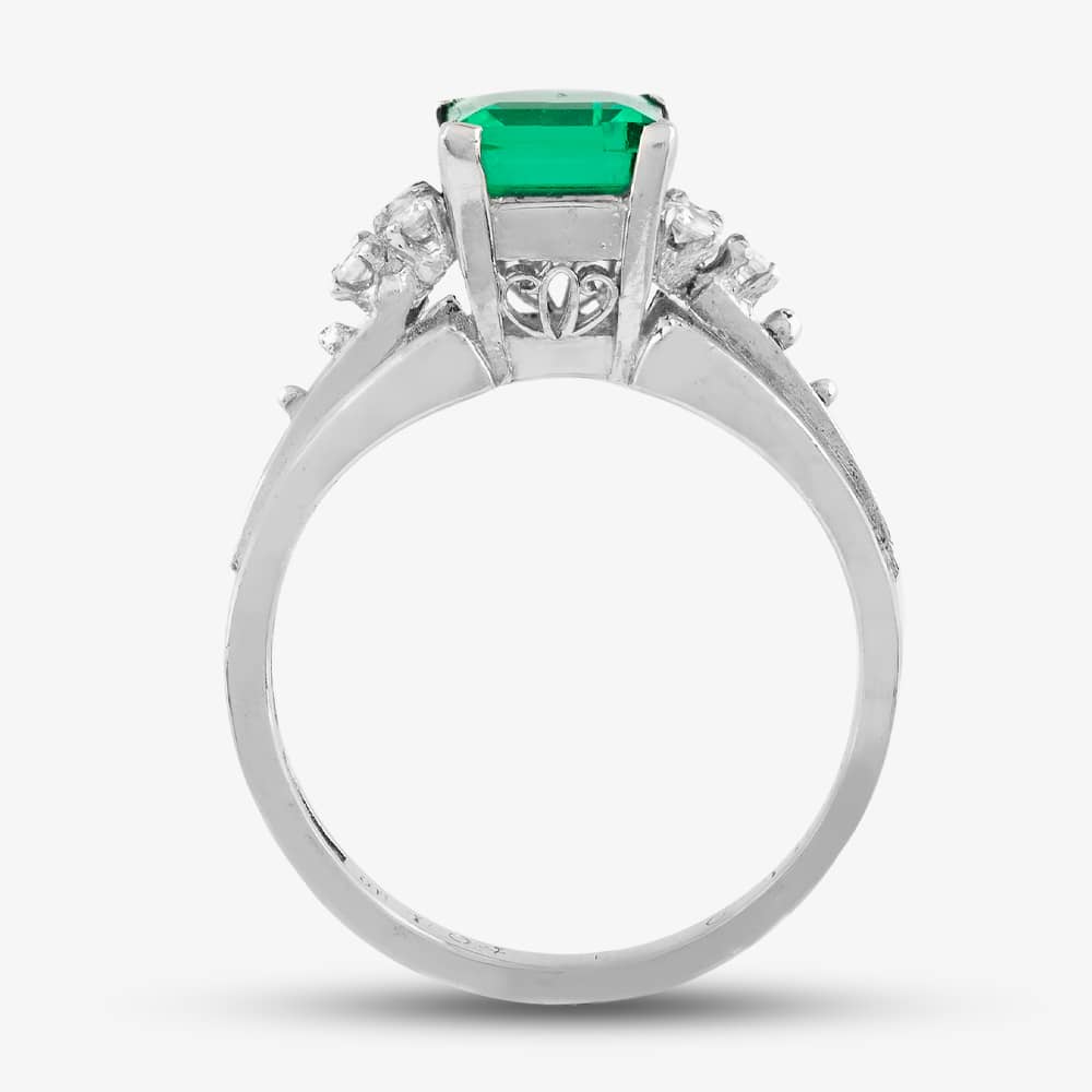 Pre-Owned Platinum 1.04ct Emerald & 0.12ct Brilliant Cut Diamond Seven Stone Ring 433715735