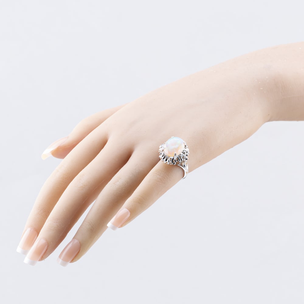 Pre-Owned Platinum 5.50ct Opal & 0.10ct Brilliant Cut Diamond Oval Cluster Ring 43381021
