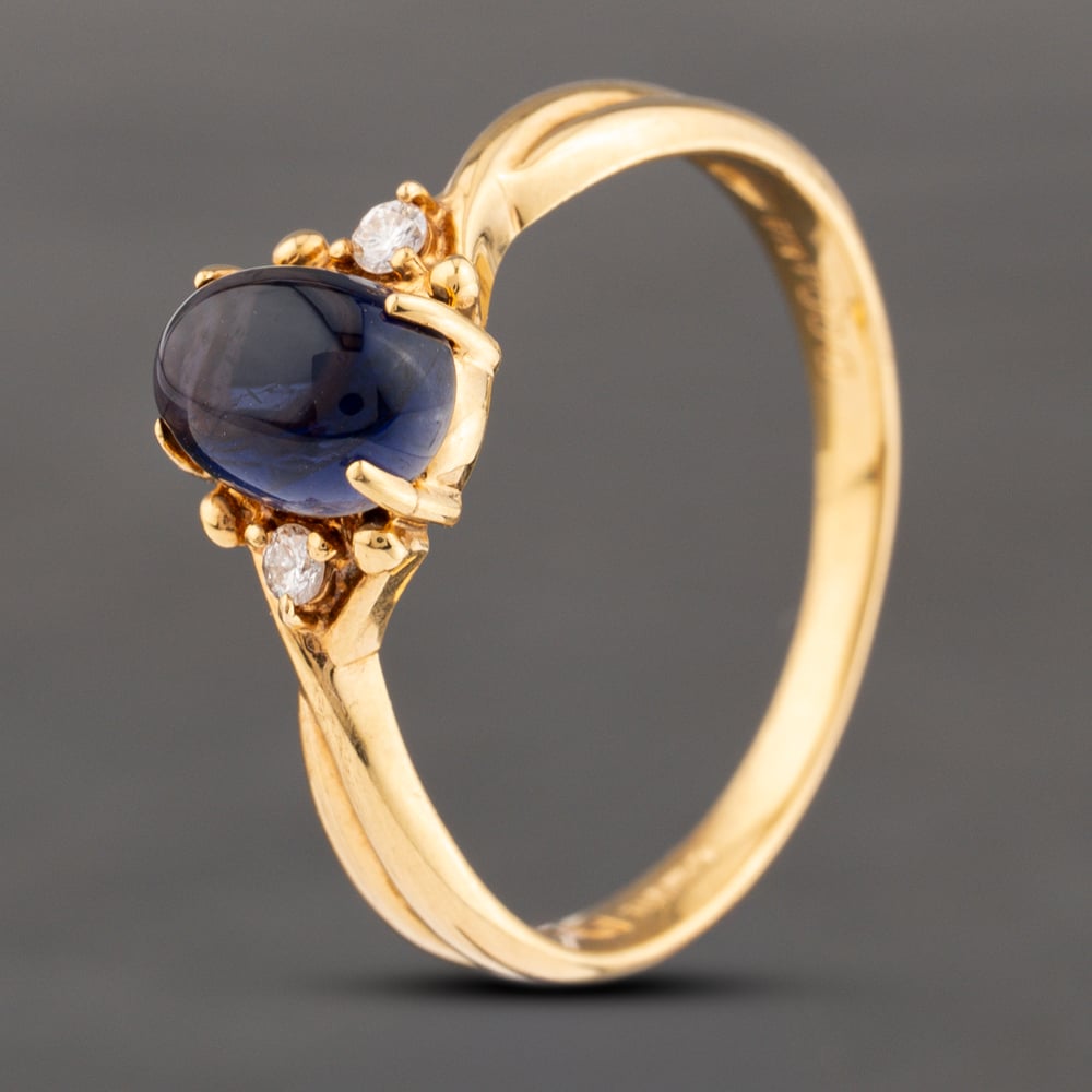 Click to view product details and reviews for Pre Owned 18ct Yellow Gold Cabochon Lolite And 004ct Brilliant Cut Diamond Three Stone Ring 43391000.