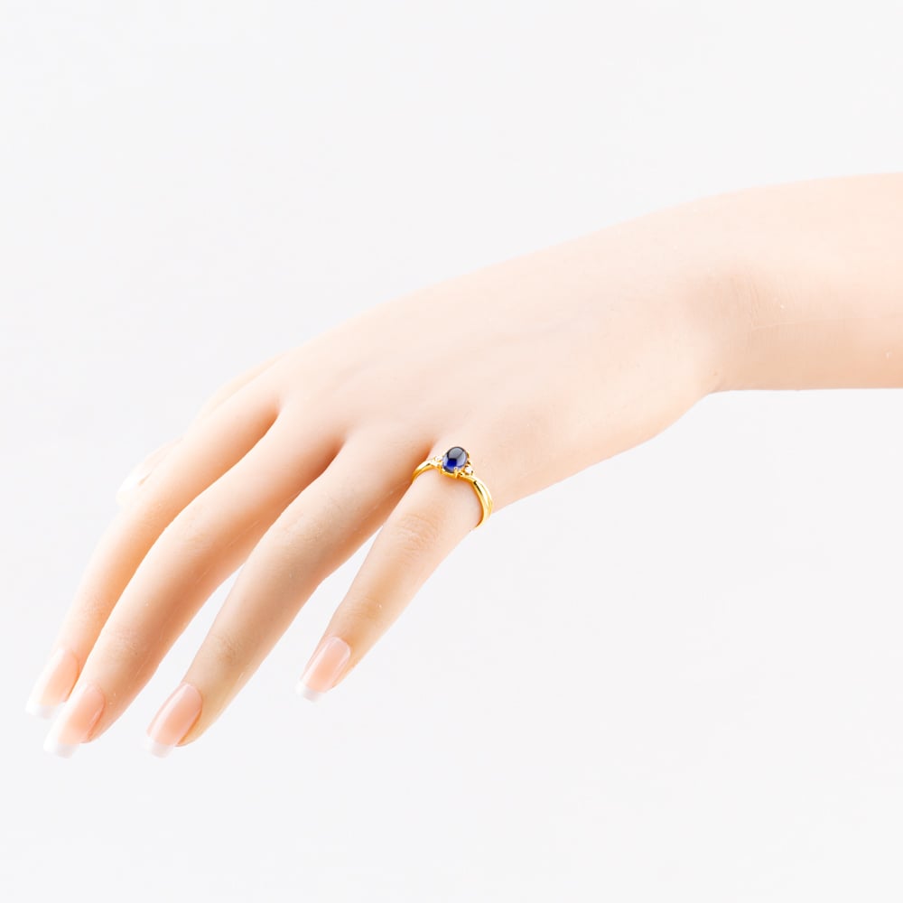 Pre-Owned 18ct Yellow Gold Cabochon Lolite & 0.04ct Brilliant Cut Diamond Three Stone Ring 43391000