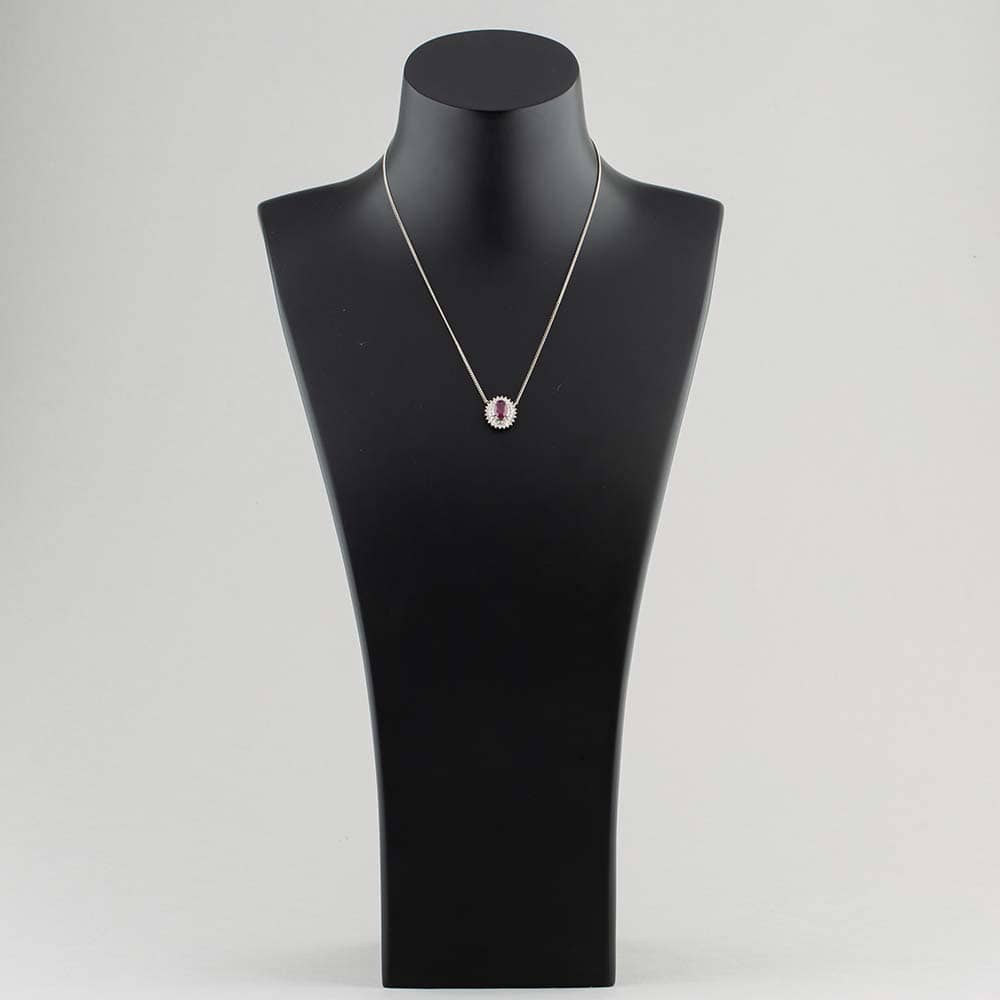 Pre-Owned Platinum 1.78ct Ruby & 0.39ct Brilliant Cut Diamond Oval Cluster Pendant & 16 Inch Curb Chain 431415712