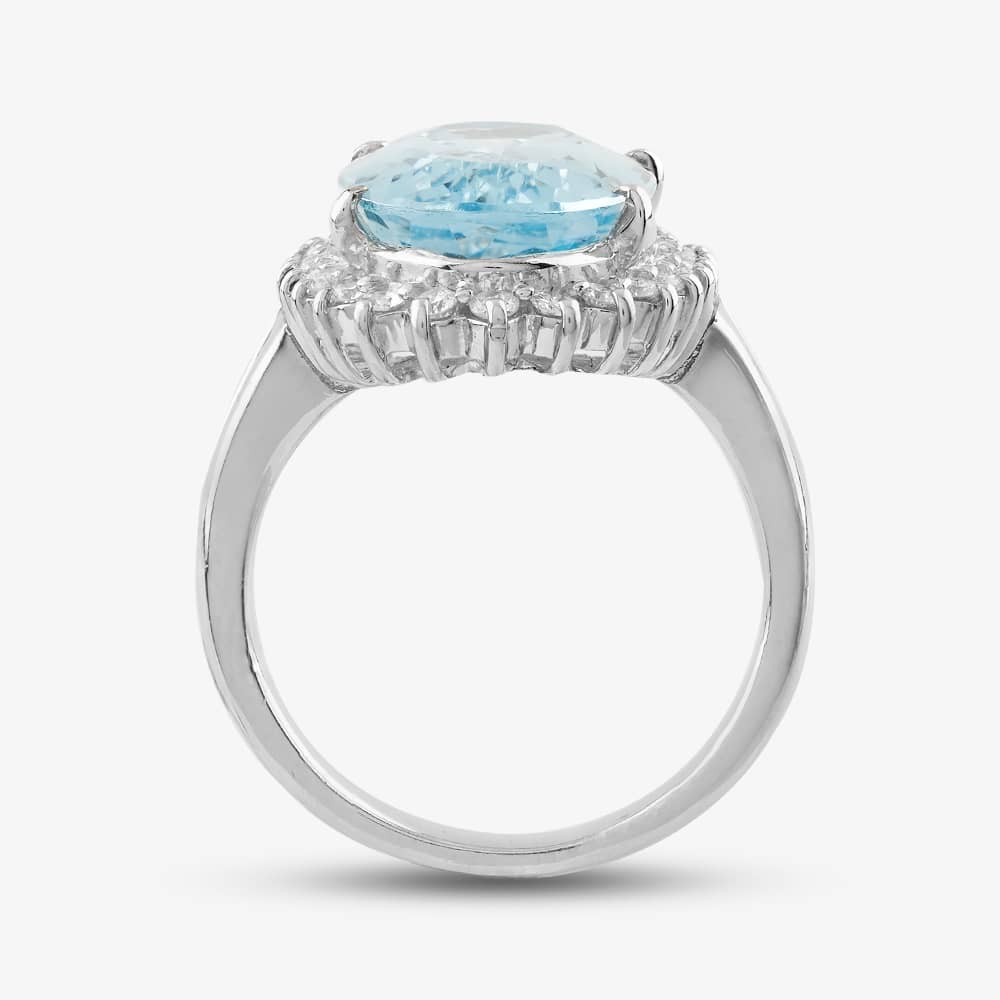 Pre-Owned Platinum 7.36ct Aquamarine & 0.39ct Brilliant Cut Diamond Large Oval Cluster Ring 43401005