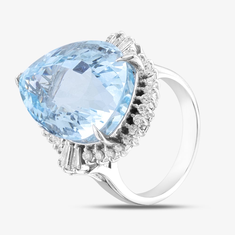 Product photograph of Pre-owned Platinum 19 44ct Aquamarine Amp 0 68ct Diamond Pear Shape Cluster Ring 43401016 from The Jewel Hut