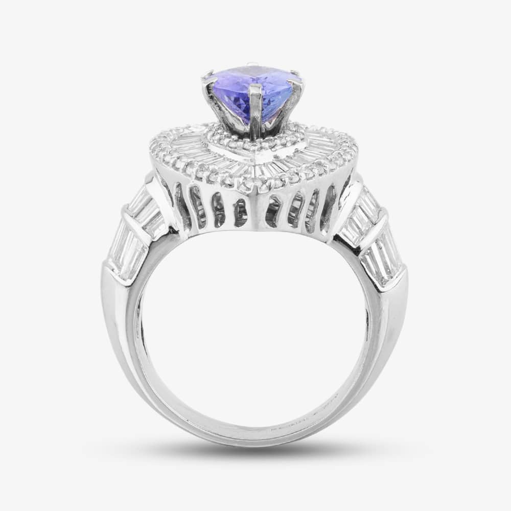 Pre-Owned 14ct White Gold Oval Cut Tanzanite & Diamond Marquise Cluster Ring 43411000