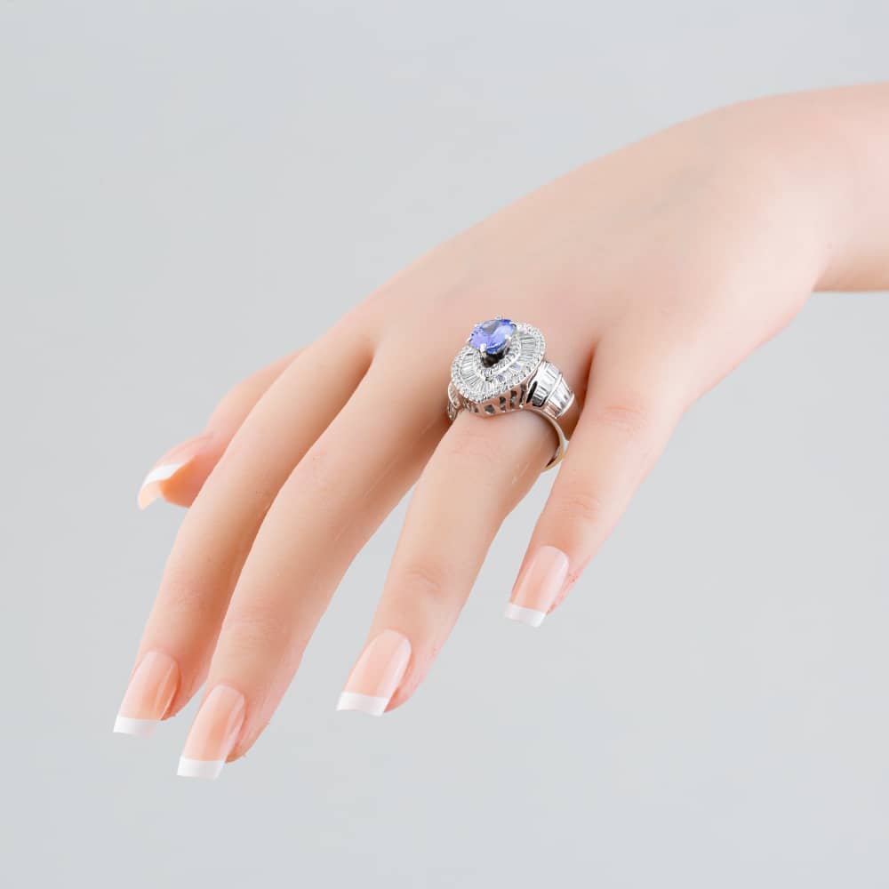 Pre-Owned 14ct White Gold Oval Cut Tanzanite & Diamond Marquise Cluster Ring 43411000