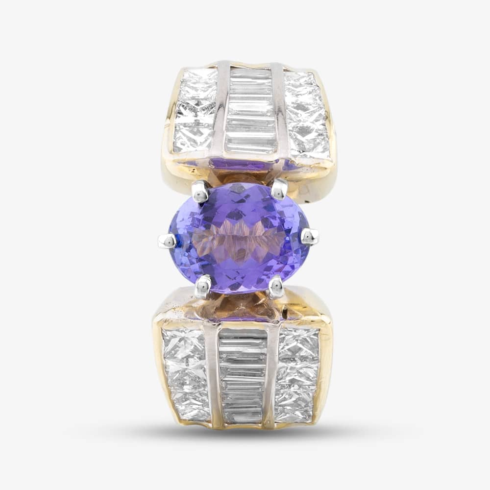 Pre-Owned 18ct Yellow Gold Oval Cut Tanzanite & Diamond Three Row Dress Ring 43411001