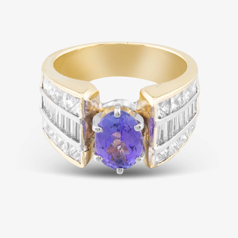 Pre-Owned 18ct Yellow Gold Oval Cut Tanzanite & Diamond Three Row Dress Ring 43411001