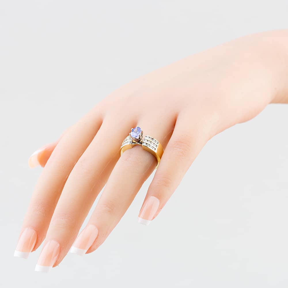 Pre-Owned 14ct Yellow Gold 0.79ct Oval Cut Tanzanite & 0.40ct Brilliant Cut Diamond Dress Ring 43411012