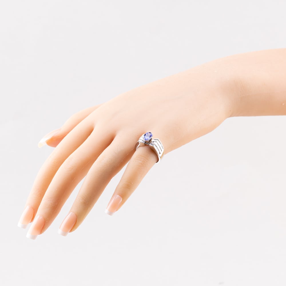 Pre-Owned 14ct White Gold Tanzanite & 0.75ct Baguette Cut Diamond Dress Ring 43411030
