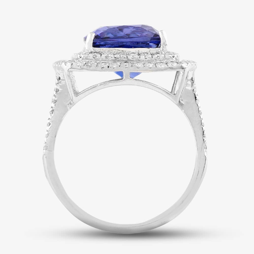Pre-Owned 18ct White Gold 6.45ct Tanzanite & 0.80ct Brilliant Cut Diamond Cushion Shape Cluster Ring 4341155230