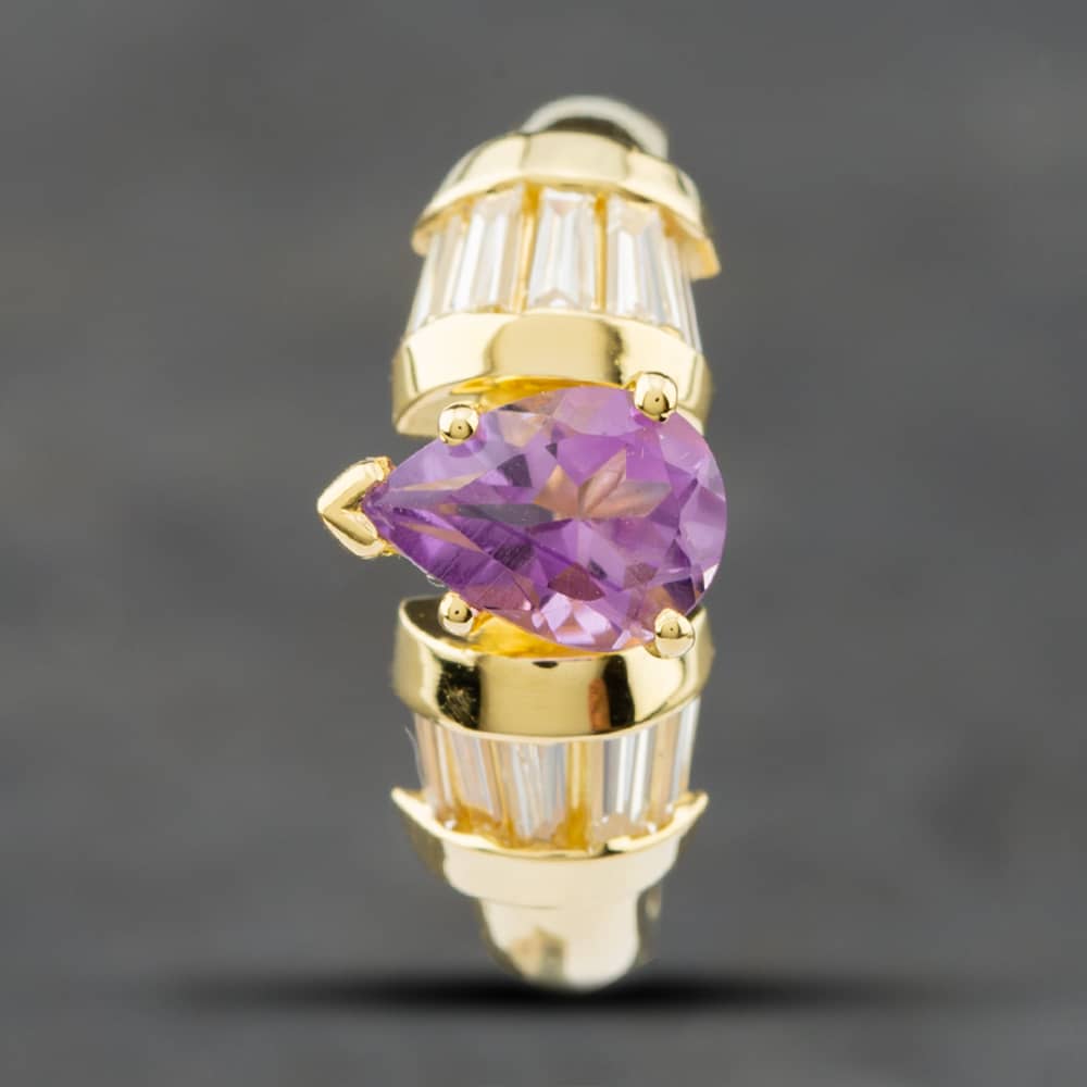 Pre-Owned 18ct Yellow Gold Pear Shaped Amethyst & Baguette Cut Diamond Dress Ring 43421003