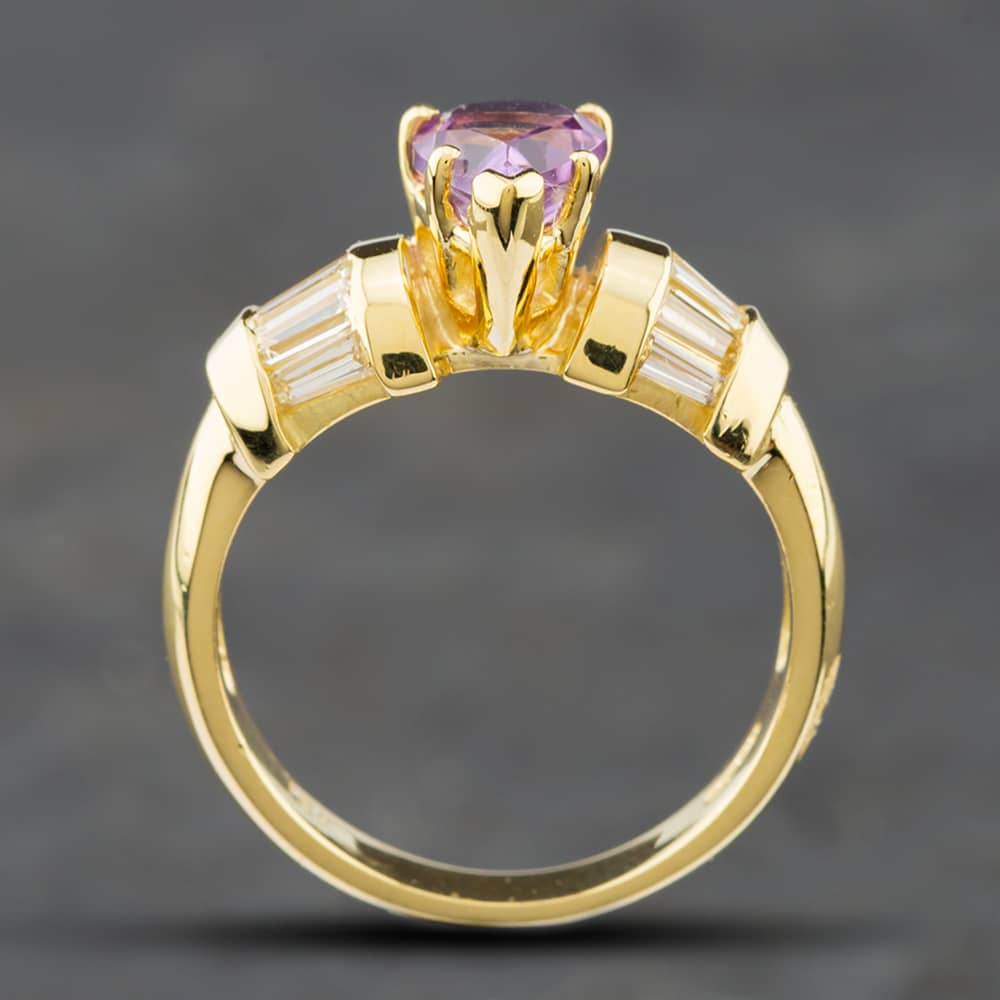 Pre-Owned 18ct Yellow Gold Pear Shaped Amethyst & Baguette Cut Diamond Dress Ring 43421003