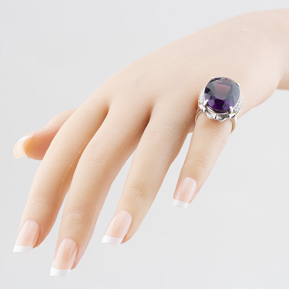 Pre-Owned Platinum 20.28ct Amethyst & 0.22ct Brilliant Cut Diamond Oval Dress Ring 43421007