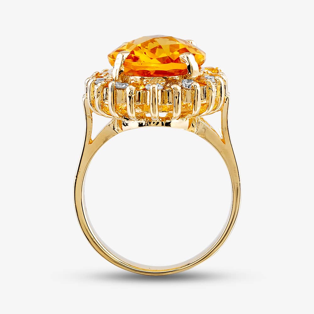Pre-Owned 14ct Yellow Gold 7.68ct Citrine & Brilliant Cut Diamond & 0.55ct Yellow Sapphire Oval Cluster Ring 4343009