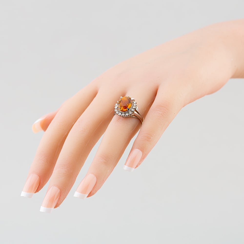 Pre-Owned Platinum Certificated Citrine & 0.18ct Brilliant Cut Diamond Oval Dress Ring 43431003