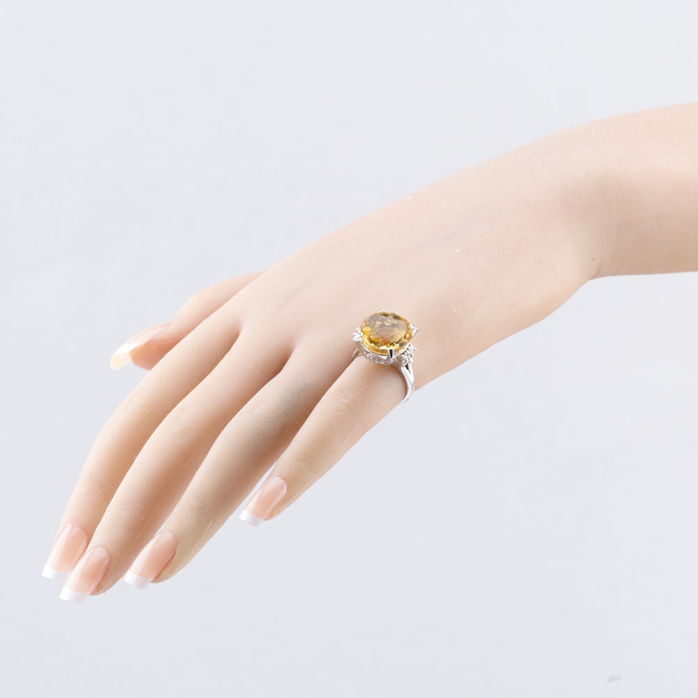 Pre-Owned Platinum 10.1ct Chrysoberyl Citrine & 0.10ct Diamond Round Dress Ring 43431005