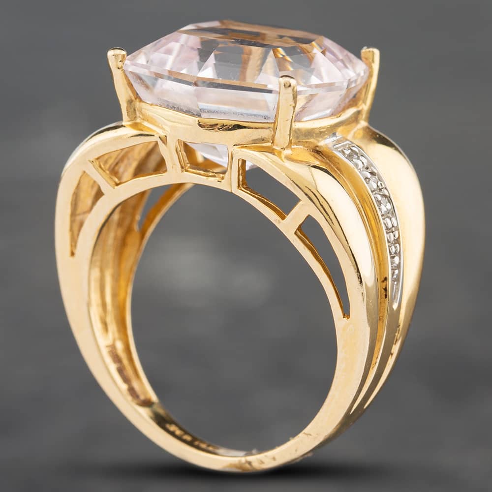 Pre-Owned 14ct Yellow Gold Certificated 13.5ct Pink Topaz & 0.04ct Single Cut Diamond Dress Ring 43451009