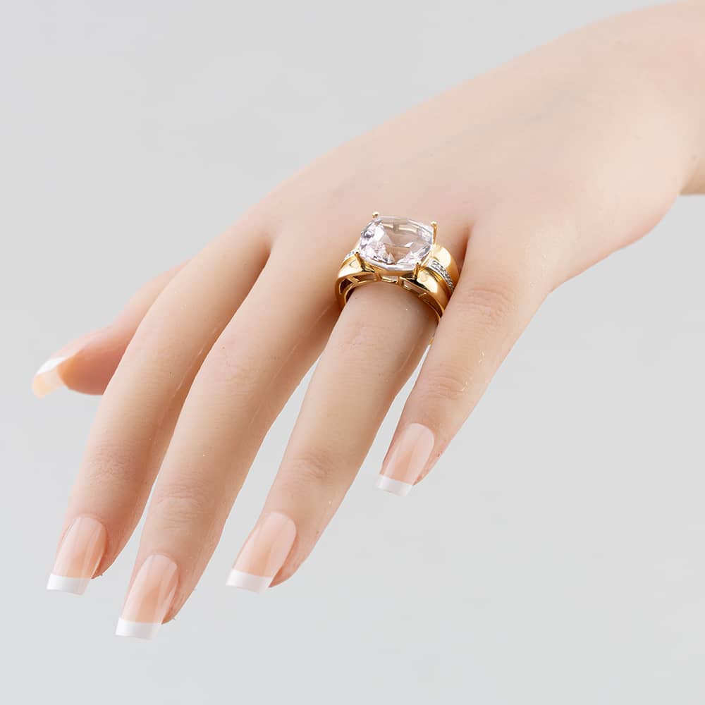 Pre-Owned 14ct Yellow Gold Certificated 13.5ct Pink Topaz & 0.04ct Single Cut Diamond Dress Ring 43451009