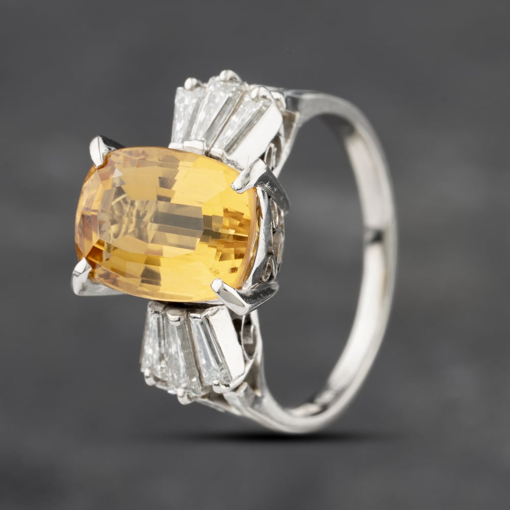 Click to view product details and reviews for Pre Owned Platinum Imperial Topaz And Baguette Cut Diamond Cushion Shape Dress Ring 43451010.