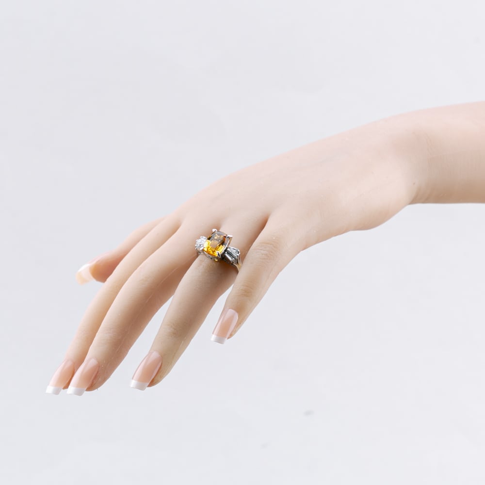Pre-Owned Platinum Imperial Topaz & Baguette Cut Diamond Cushion Shape Dress Ring 43451010