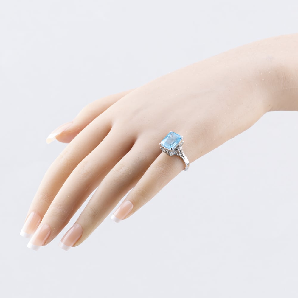 Pre-Owned Platinum 6.37ct Blue Topaz & 0.06ct Diamond Rectangular Dress Ring 43451015