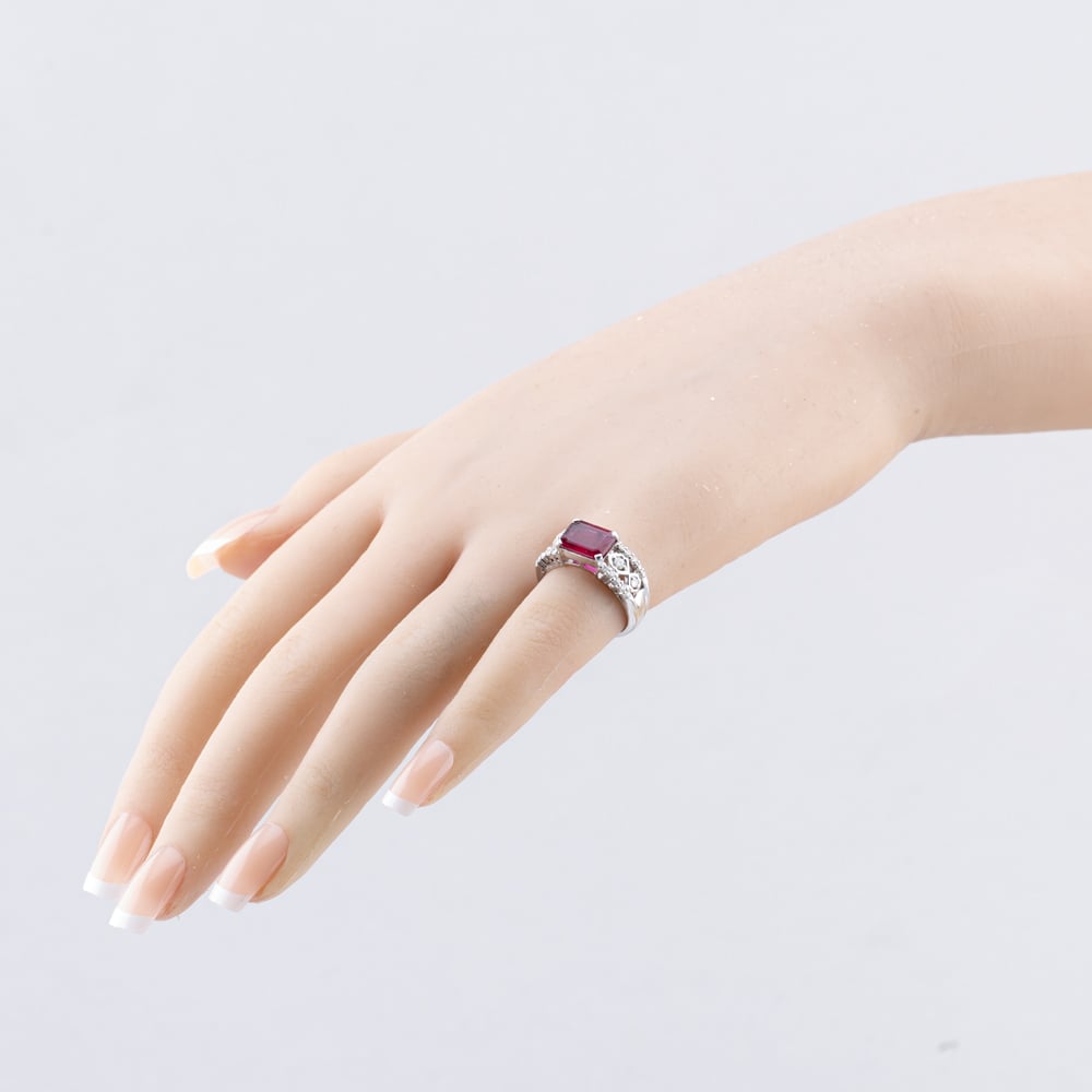 Pre-Owned Platinum 2.13ct Red Tourmaline & 0.33ct Diamond Rectangular Dress Ring 43461004