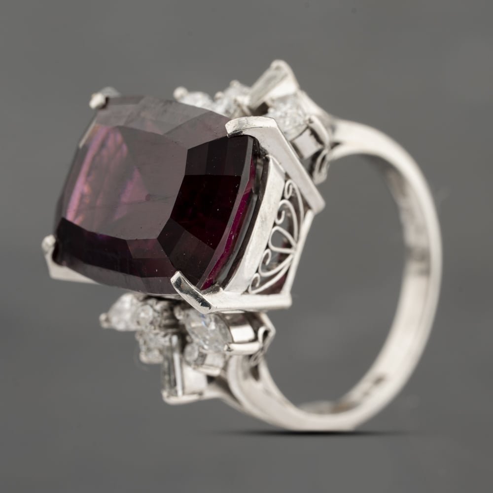 Click to view product details and reviews for Pre Owned Platinum 1383ct Cushion Shape Garnet And 040ct Diamond Dress Ring 43471007.