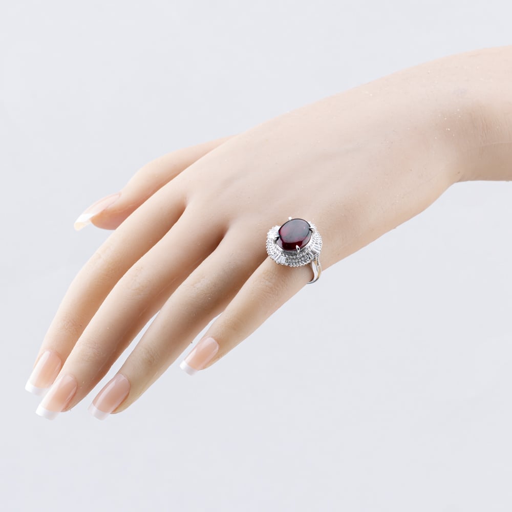 Pre-Owned Platinum 8.54ct Cabochon Cut Garnet & 1.13ct Diamond Cluster Ring 43471009