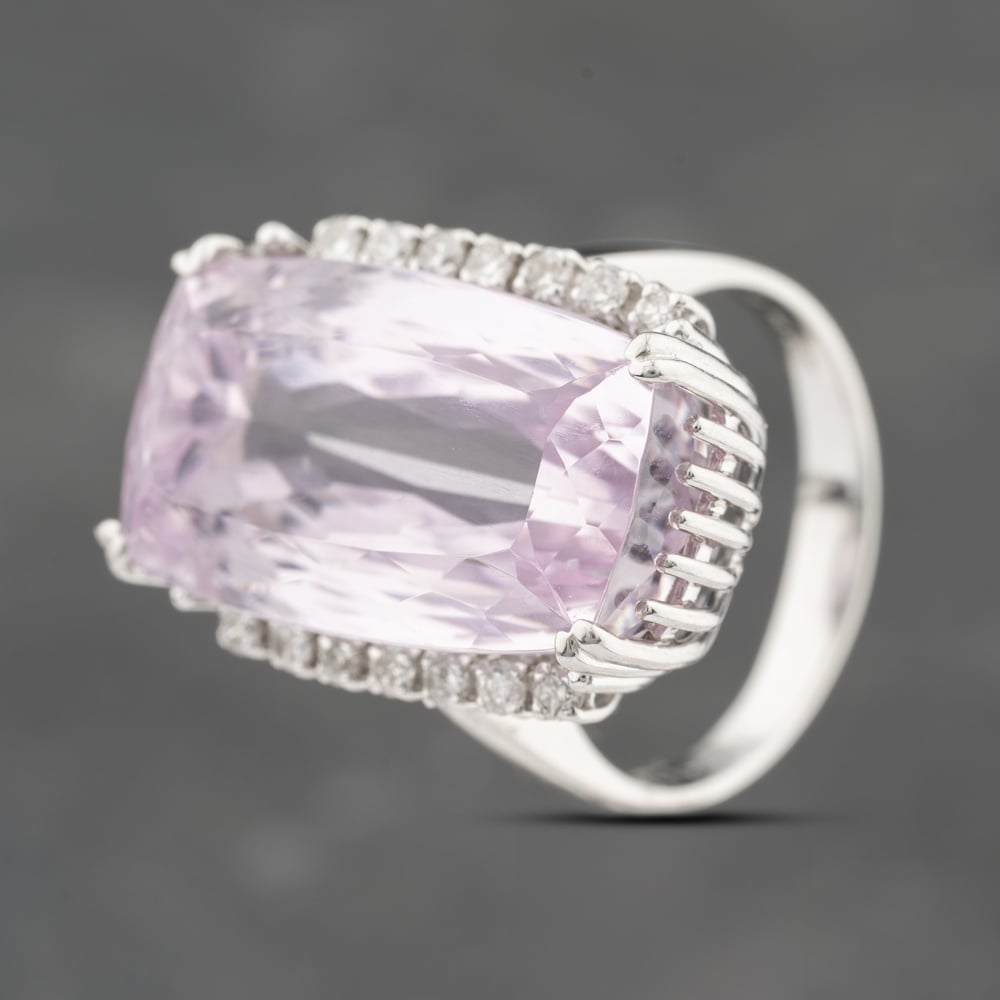 Pre-Owned Platinum 24.5ct Kunzite & 0.28ct Diamond Oblong Cushion Shape Cluster Ring 43501000