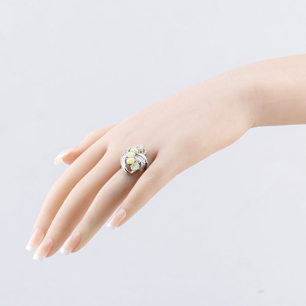 Pre-Owned Platinum 4.66ct Chrysoberyl Cats Eye & 0.64ct Diamond Fancy Cluster Ring 43511006