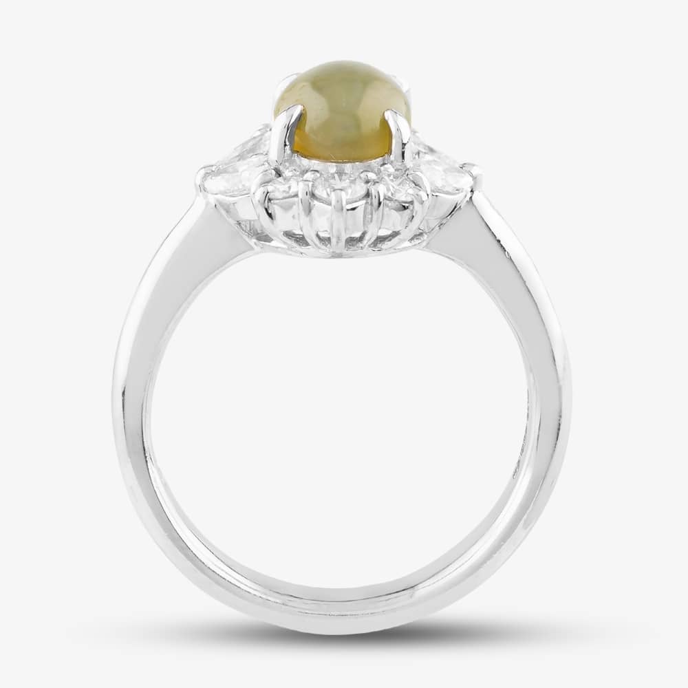 Pre-Owned Platinum 1.98ct Chrysoberyl Cats Eye & 0.61ct Diamond Cluster Ring 435115738