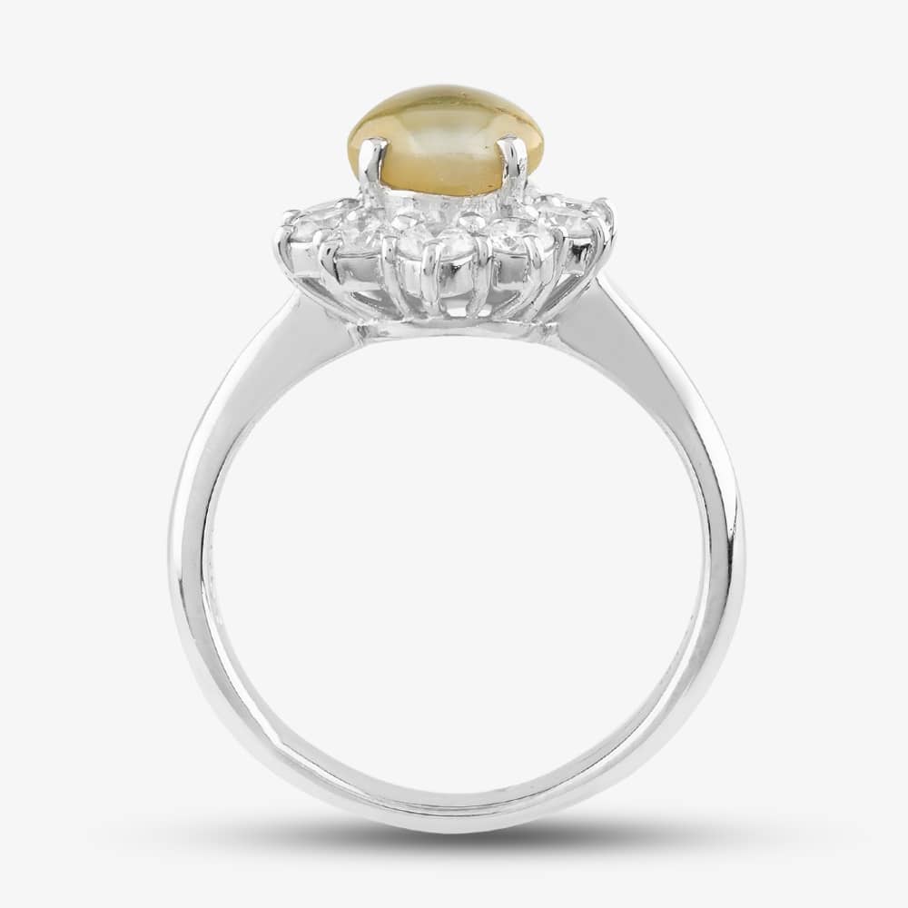 Pre-Owned Platinum 1.64ct Chrysoberyl Cats Eye & 0.62ct Brilliant Cut Diamond Round Cluster Ring 435115776