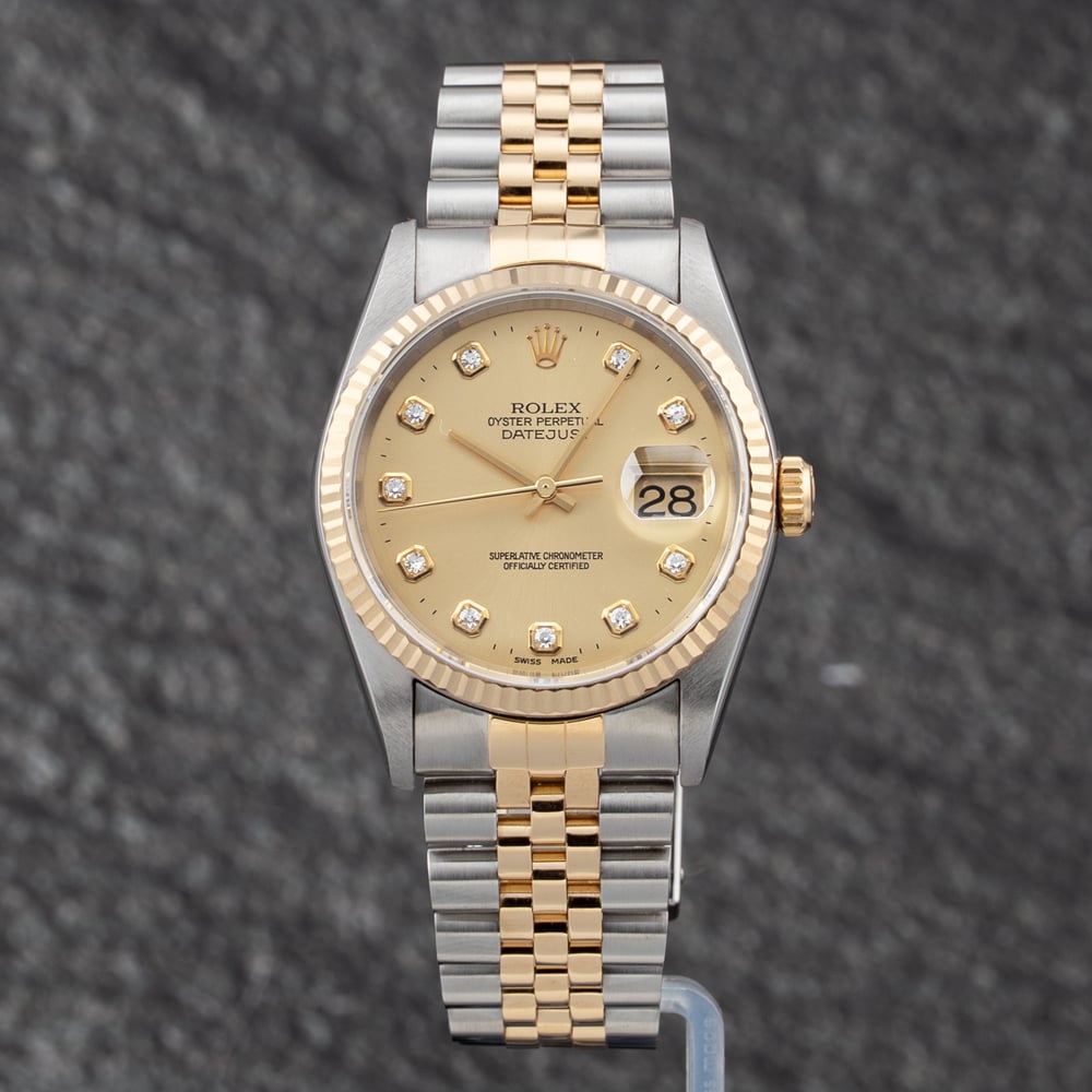 Pre-Owned Rolex Mens Datejust Gold Dial Two Colour Bracelet Watch 16233