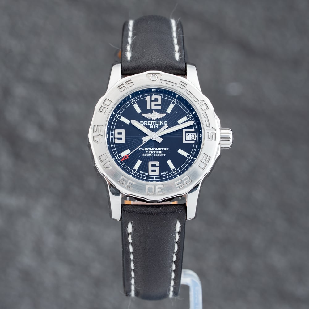 Pre-Owned Breitling Ladies Colt Black Leather Strap Watch A77387