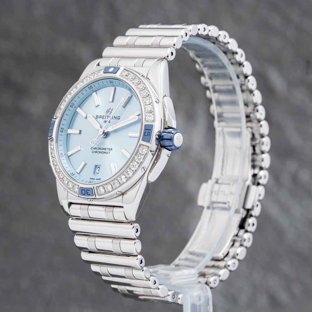 Pre-Owned Breitling Superocean Chronomat 38 Blue Bracelet Watch A17356531C1A1