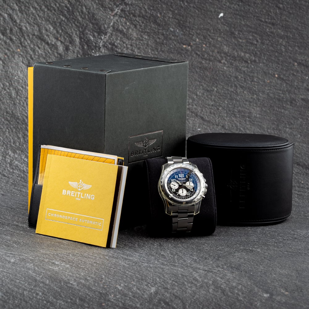 Pre-Owned Breitling Mens Chronospace Black Dial Silver Bracelet Watch A23360