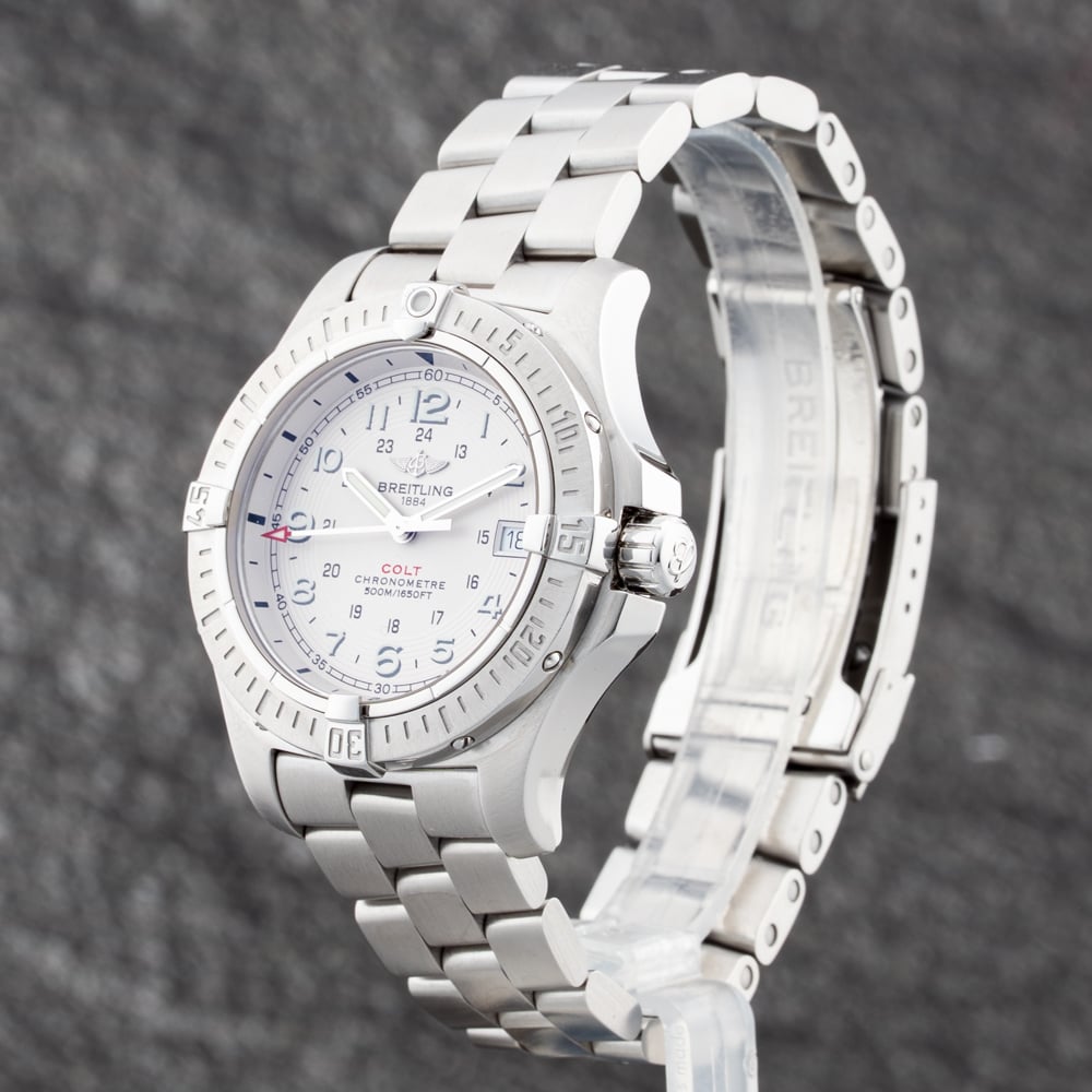 Pre-Owned Breitling Mens Colt White Dial Silver Bracelet Watch A7438010/G598
